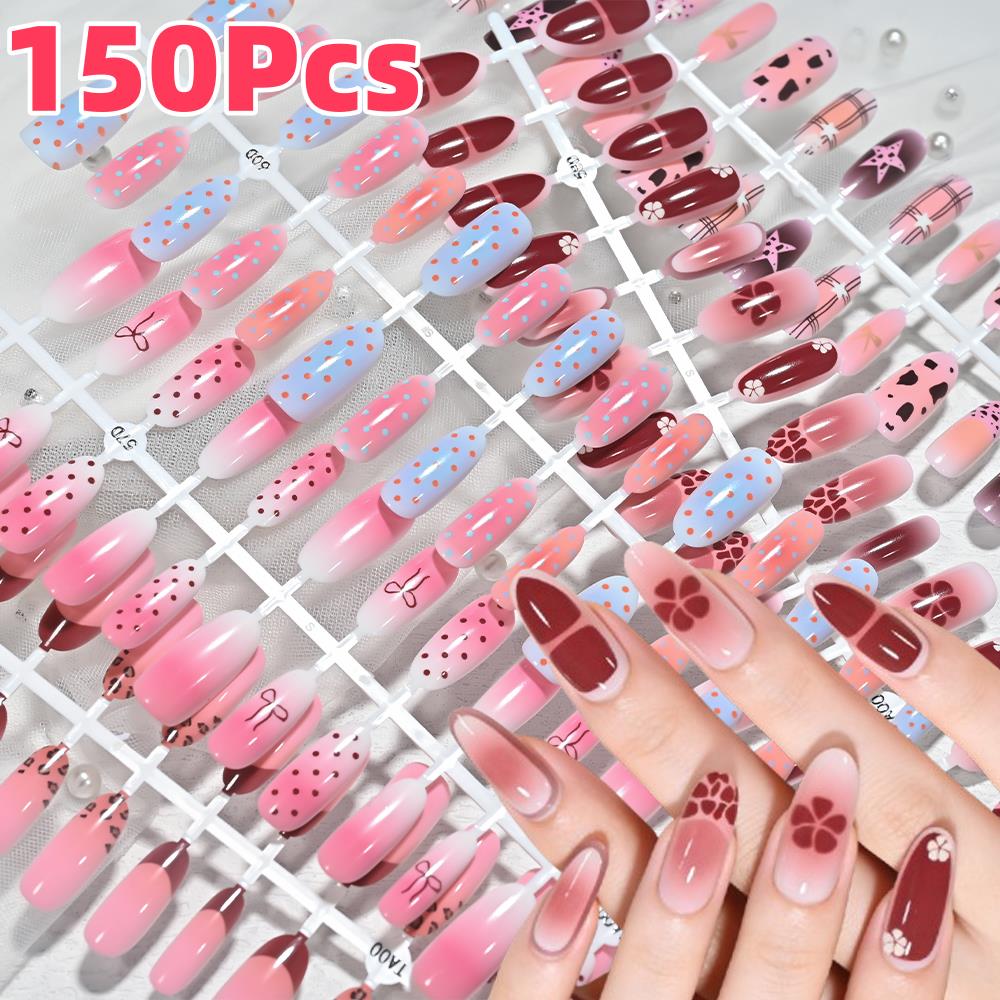 Nail Art Flower - 150 stuks roze blauwe ombre luipaard