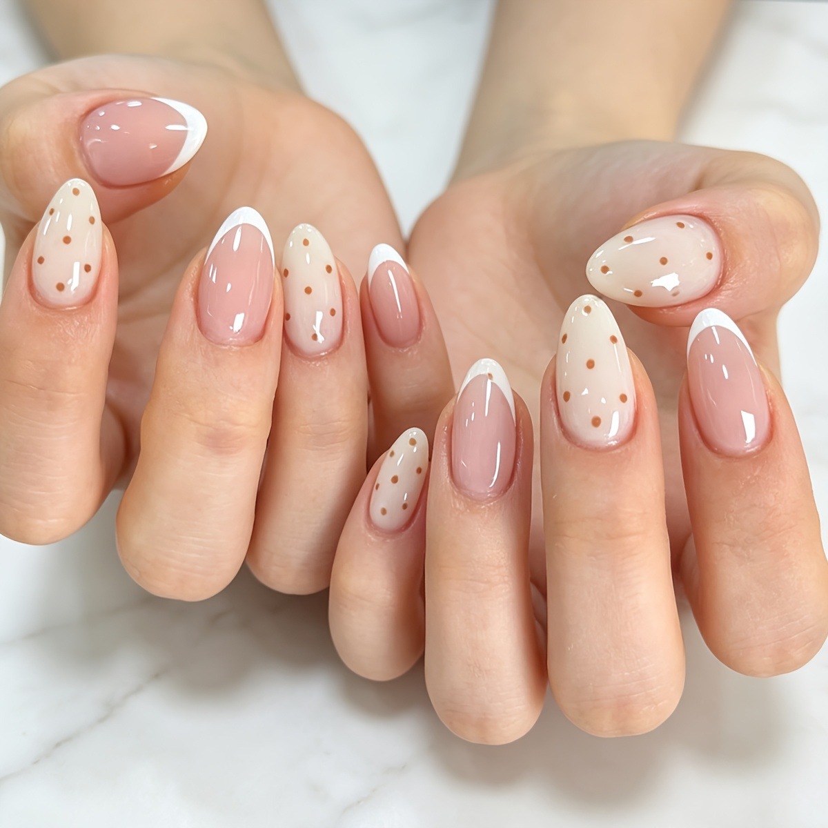 Press On Nail Set - 24 stuks Franse tip bloemnagels met