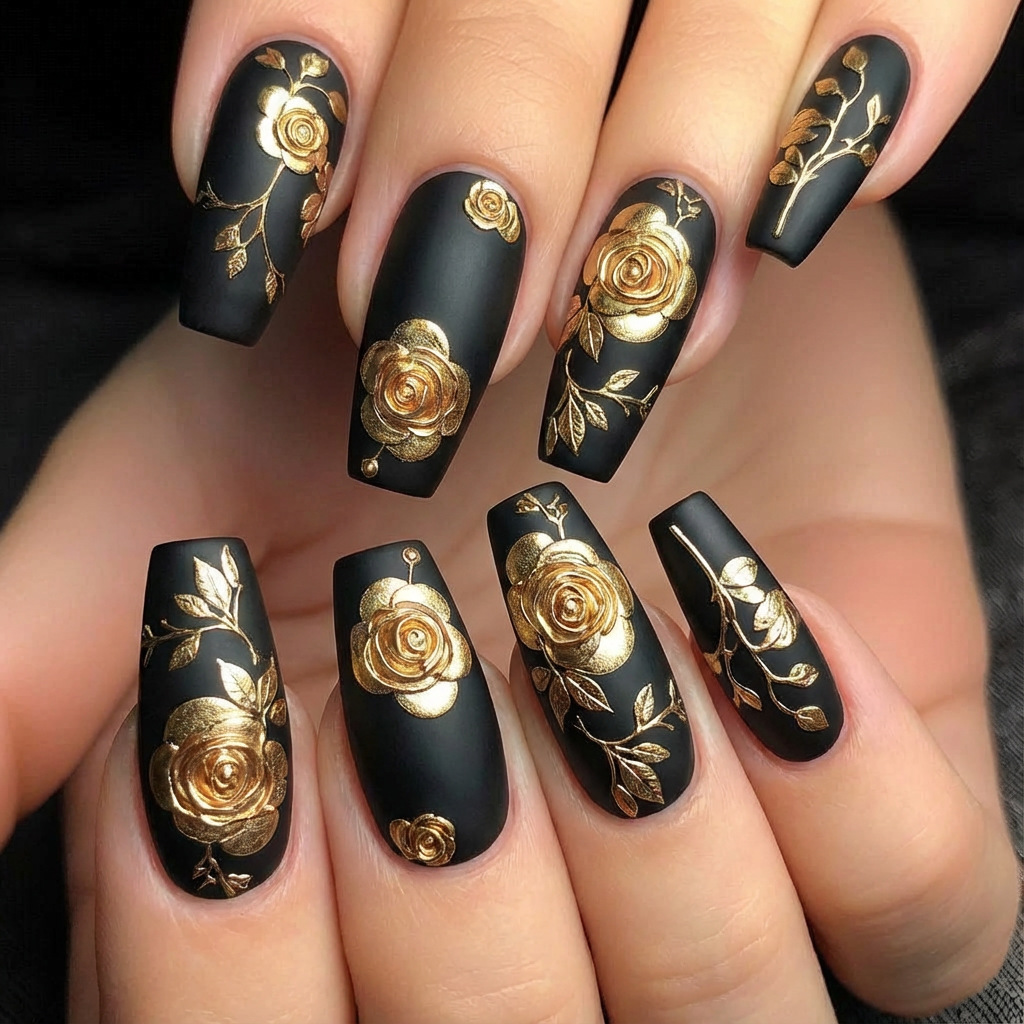 Nail Art Flower - 3D nepnagels voor dames meisjes gouden