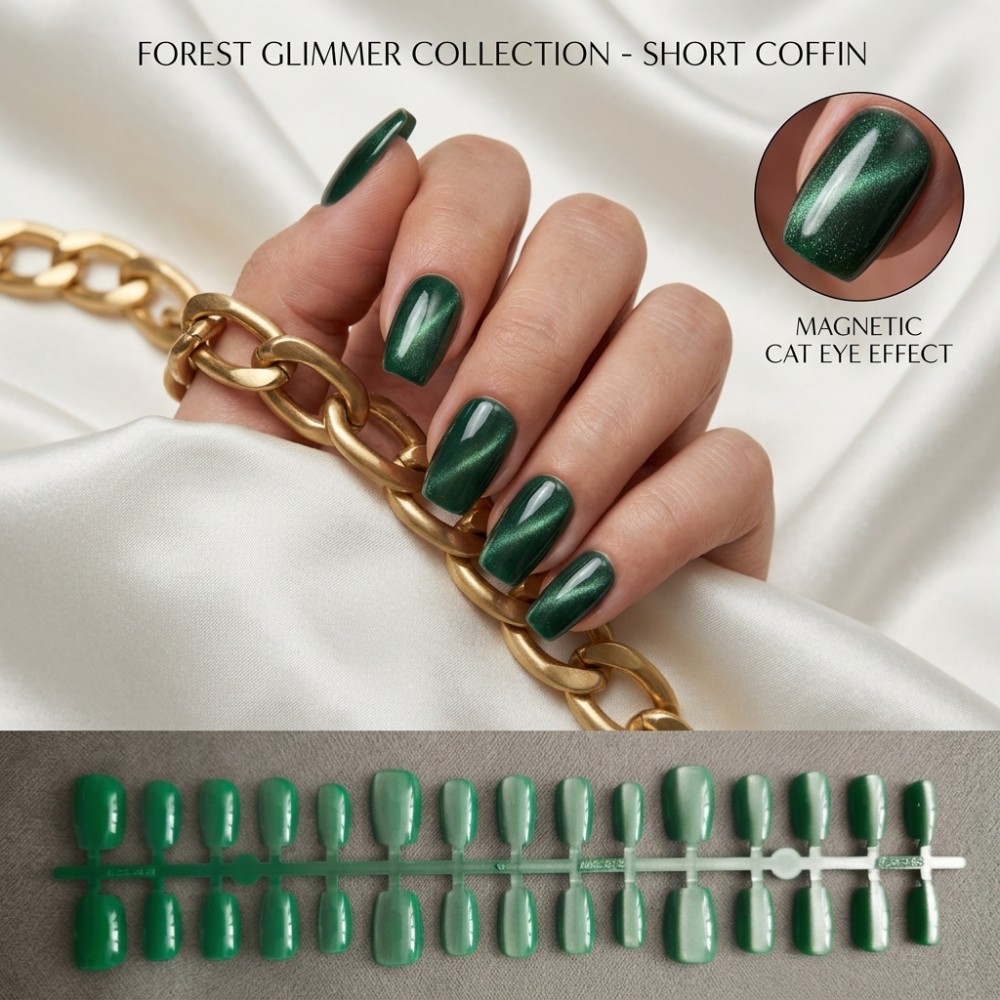 Press On Nail Set - 24 stuks Forest Glimmer Collection opzetnagels,