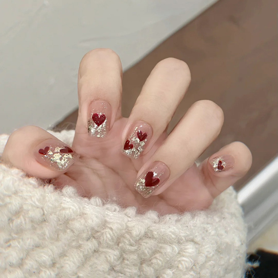 Press On Nail Set - 24 stuks/set korte vierkante nepnagels voor