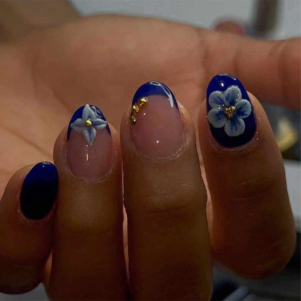 Nail Art Flower - 24 stuks korte ovale 3D gel