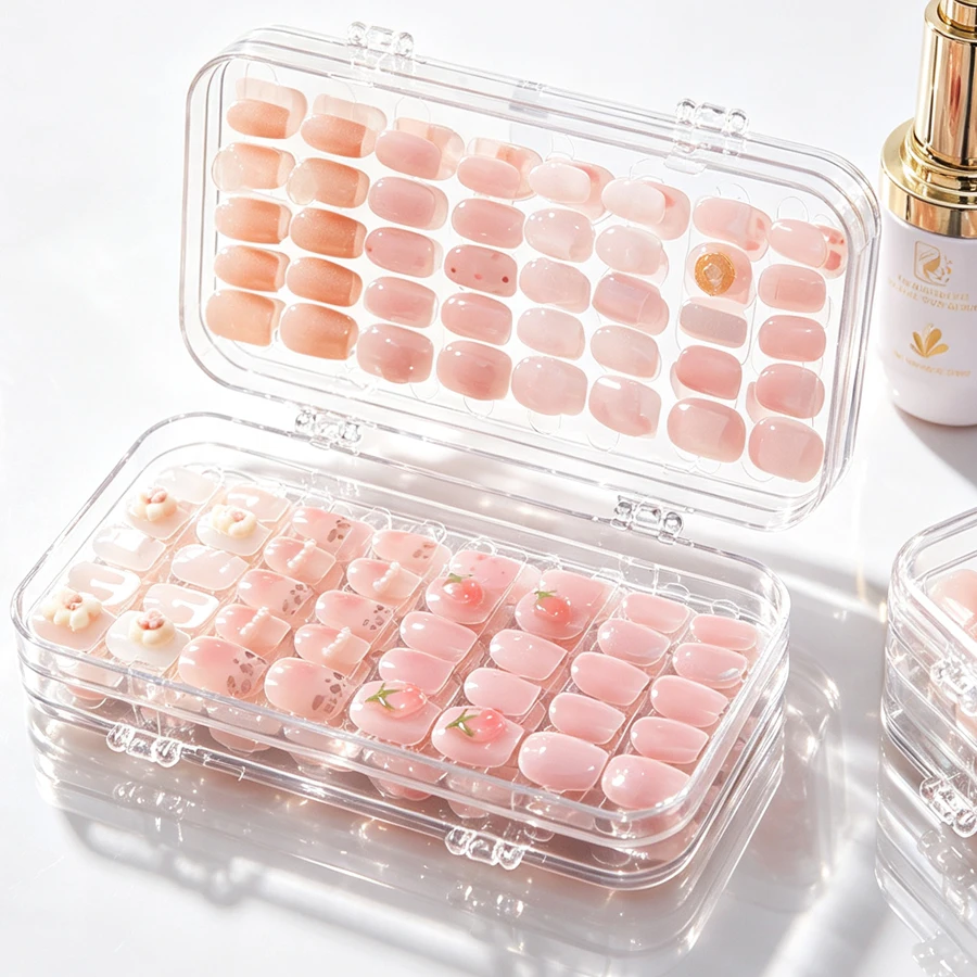 Nail Art Kaki - Transparante opvouwbare opbergdoos voor opzetnagels, stofdichte