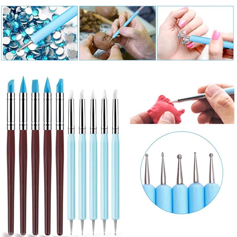 Nail Art Brush Set - 1/10/15 stks/set Dual Ended Rhinestone Nail