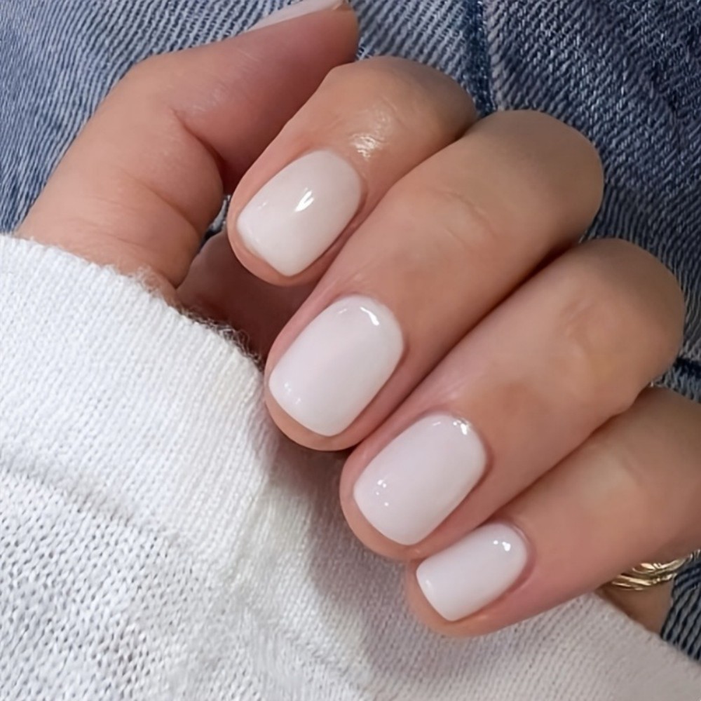 Press On Nail Set - 24 stuks melkachtig witte opdruk nagels,