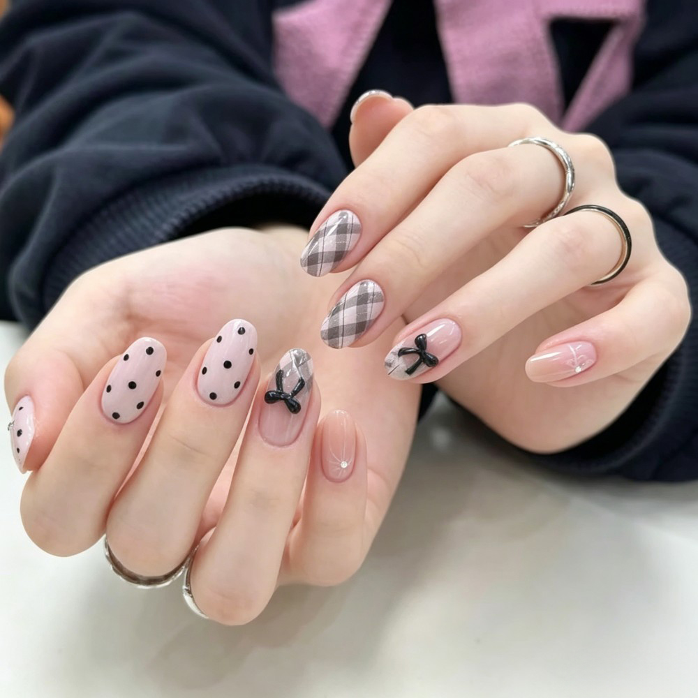 24 stuks Franse geruite bonenp - Press On Nail Set recensie en prijs