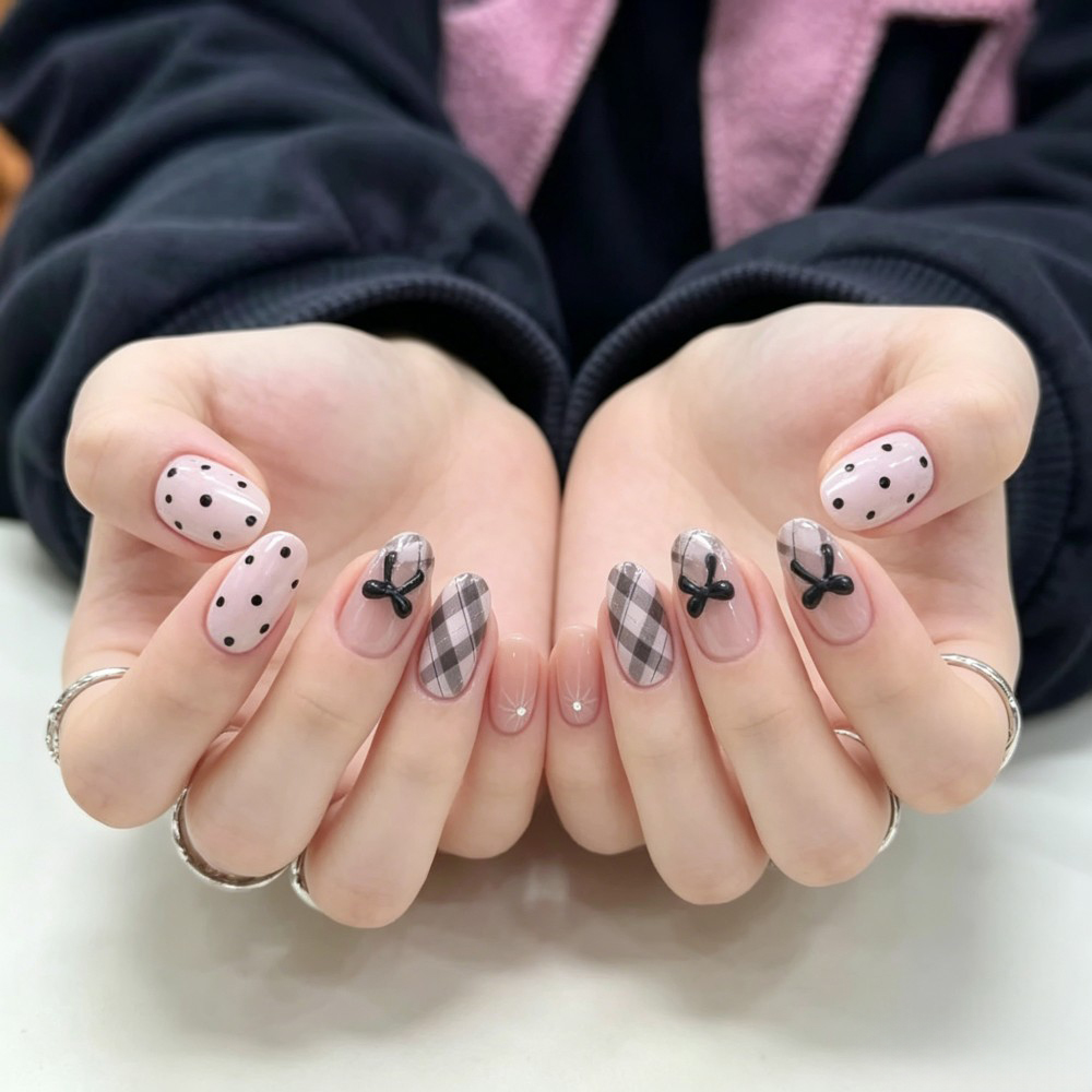 24 stuks Franse geruite bonenp - Press On Nail Set recensie en prijs
