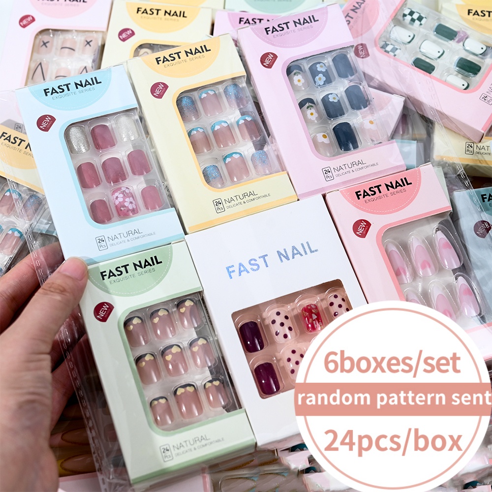 6 dozen/set korte vierkante ne - Press On Nail Set recensie en prijs