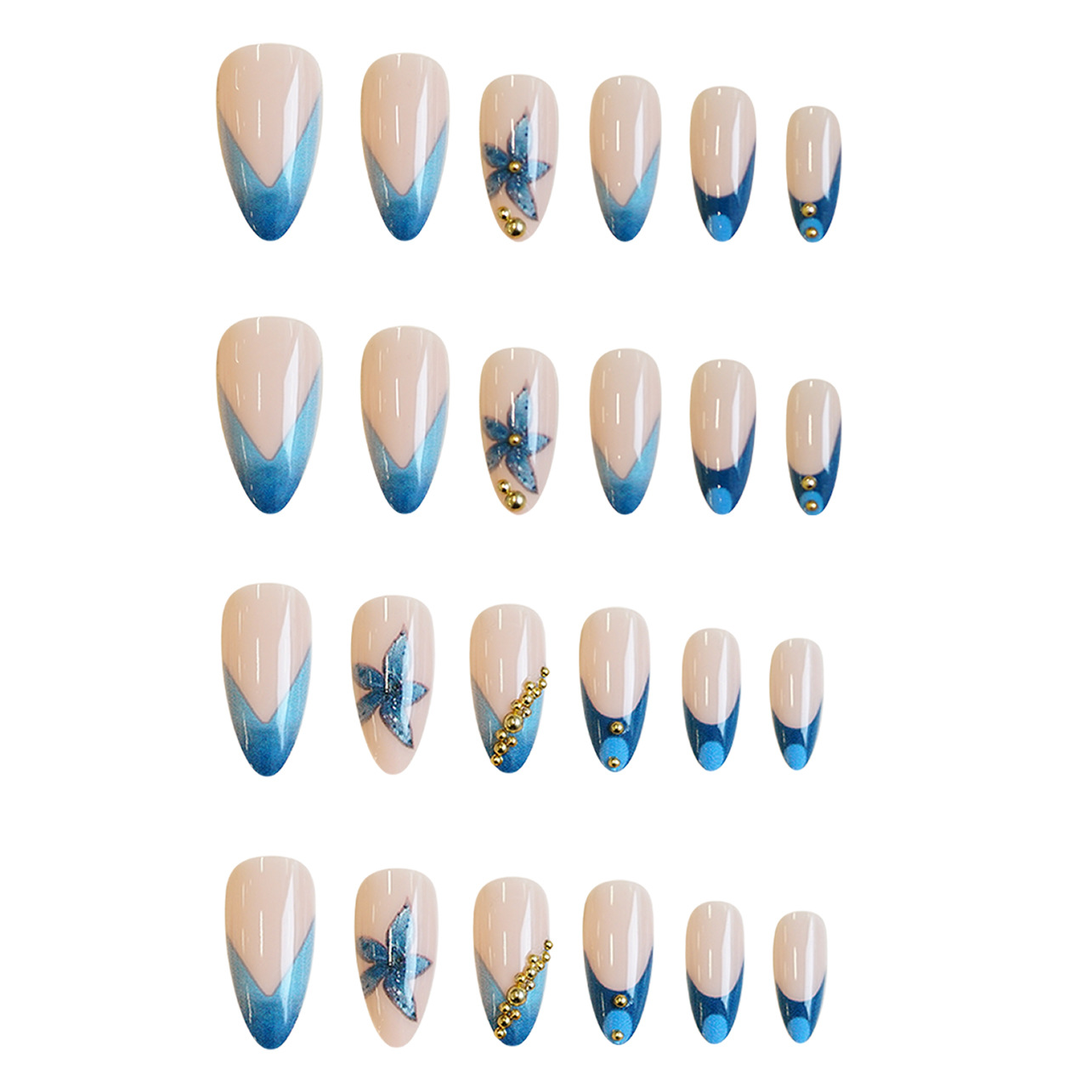 Nude nepnagels met roze blauwe - Nail Art Flower recensie en prijs