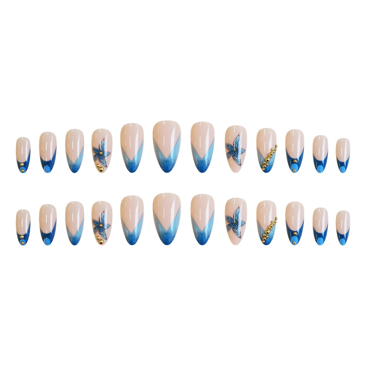 Nude nepnagels met roze blauwe - Nail Art Flower recensie en prijs