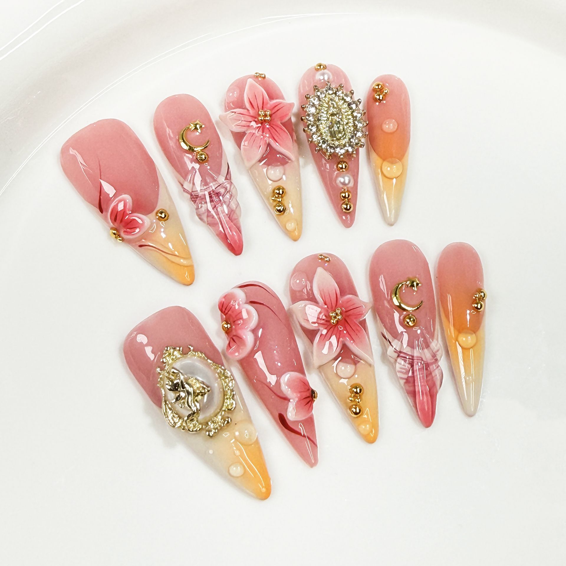 10 stuks retro lange stiletto  - Nail Art Flower recensie en prijs