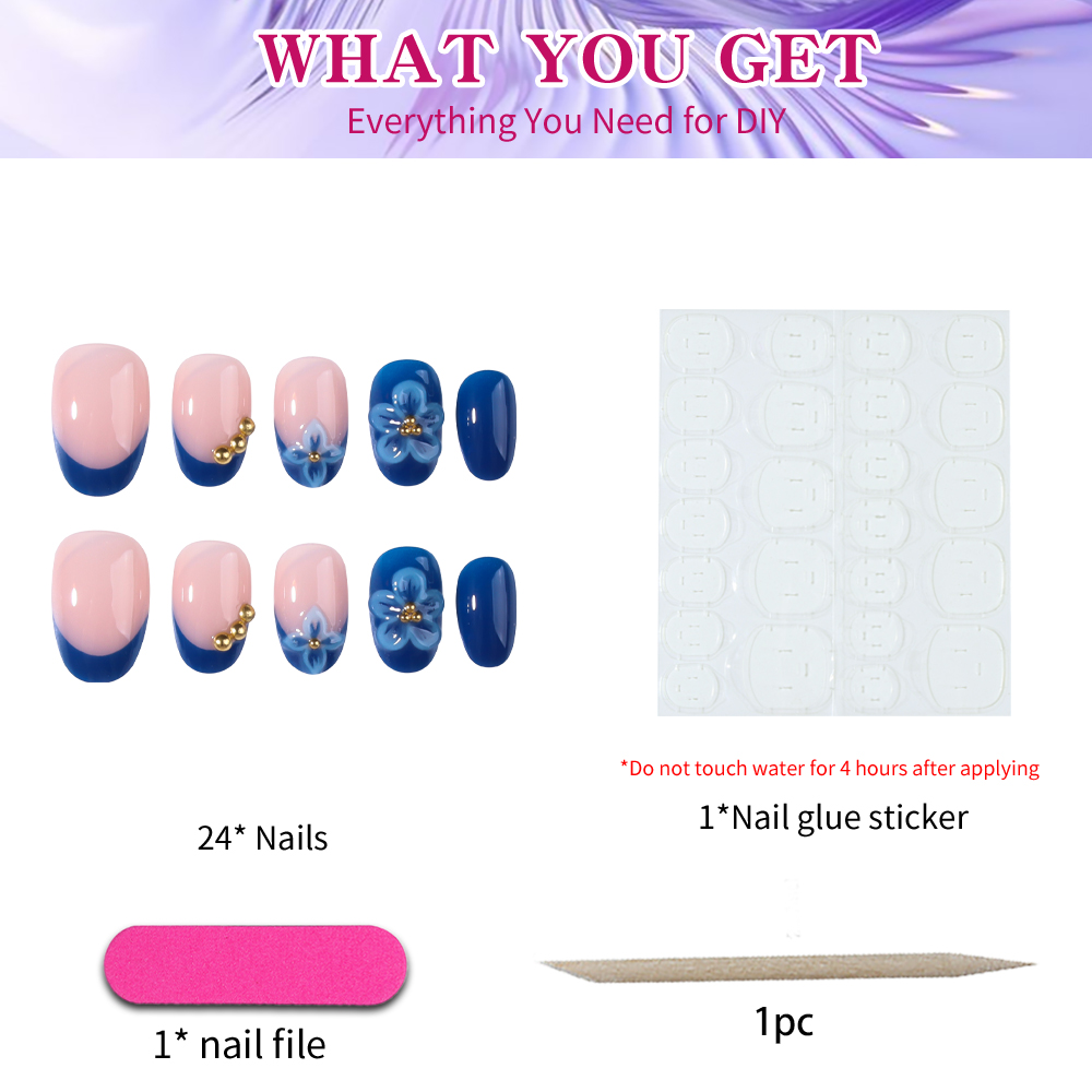 24 stuks korte ovale 3D gel na - Nail Art Flower recensie en prijs
